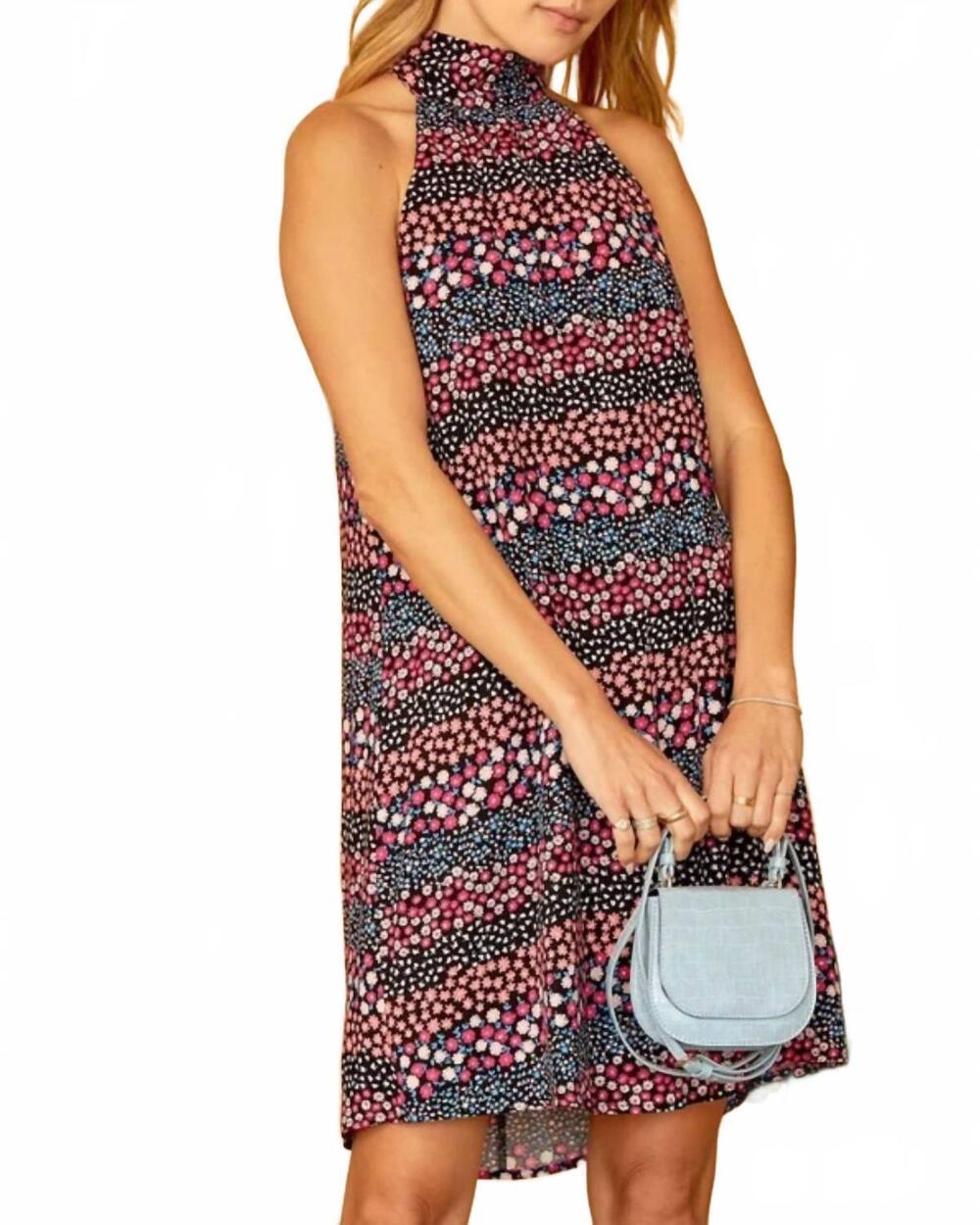 NEW EMILY WONDER isla pink ruffle dress in navy mix